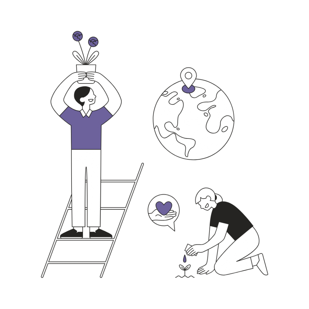 Minimalist line art illustration showing environmental sustainability and corporate social responsibility.